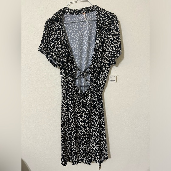 NWT Free People Marsaille Cut Out Mini Dress Black Combo Size Large Wrap Strings - Picture 2 of 11